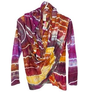 Sundance Geode Tie Dye Wrap Top Cardigan Womens XS Small Cotton Magenta Orange